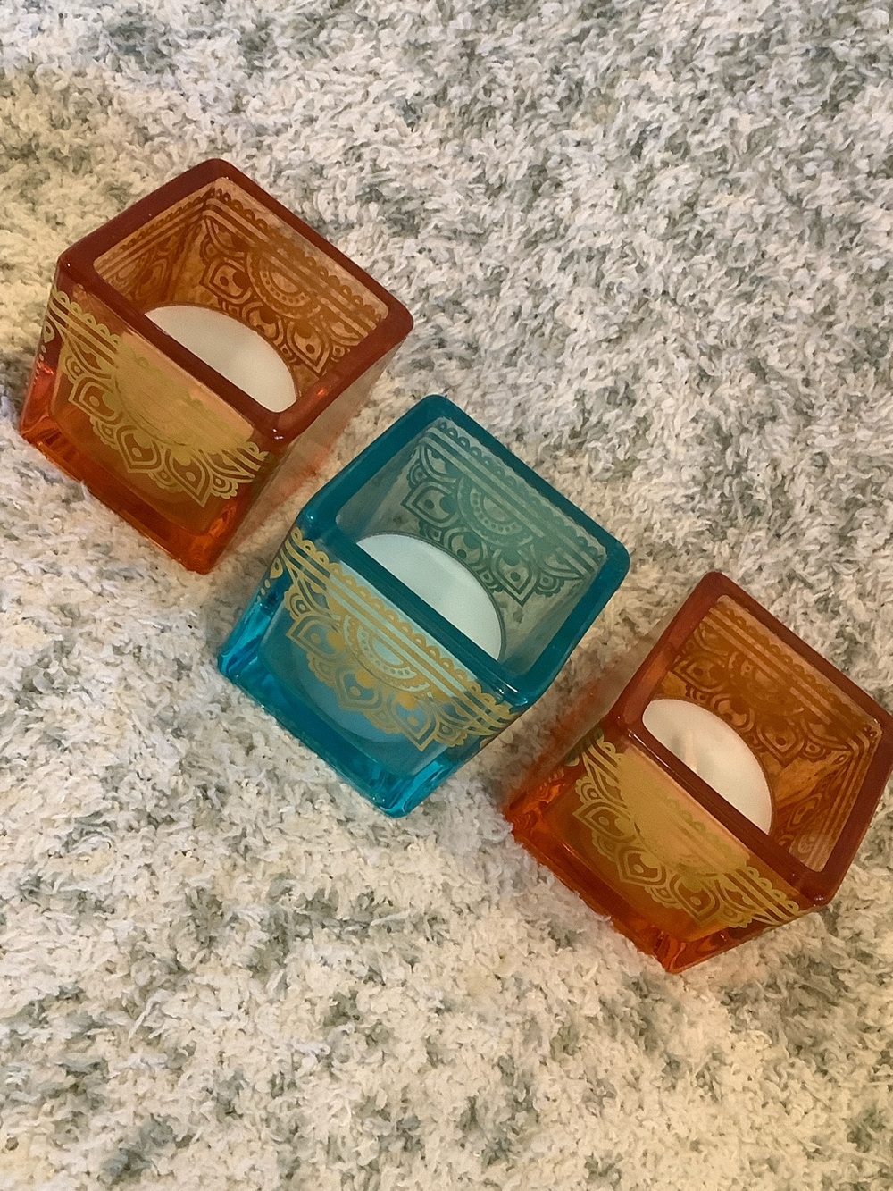 Decorative Bohemian Moroccan Stylized Small Glass Candles NWT Set of 3